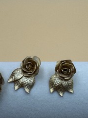 Vtg Judy Lee Gold Rose Leaf Wreath Brooch Clip Earrings Set