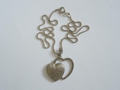 Short 925 FBM Silver Necklace & 835 Silver Pendant Two Hearts 5.9 g/Length 39 cm