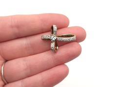 Designer PAJ Light Blue Topaz Heart Vermeil Sterling Diamond Chip Cross Pendant
