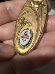 Antique 18g W&H 14k Gold Filled Huge Oval Locket Repousse Guilloche Rose Pendant