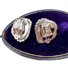 WILLIAM DELILLO VINTAGE EARRINGS BAROQUE SHAPE SMOKY CRYSTAL PASTE HALO CLIP-ON