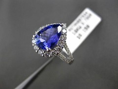 ESTATE 4.46CT DIAMOND & TANZANITE 18KT WHITE GOLD 3D PEAR HALO ENGAGEMENT RING