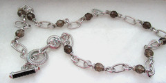 Judith Ripka Sterling Silver Smoky Quartz and 22″ Link Necklace JR Box & /Pouch