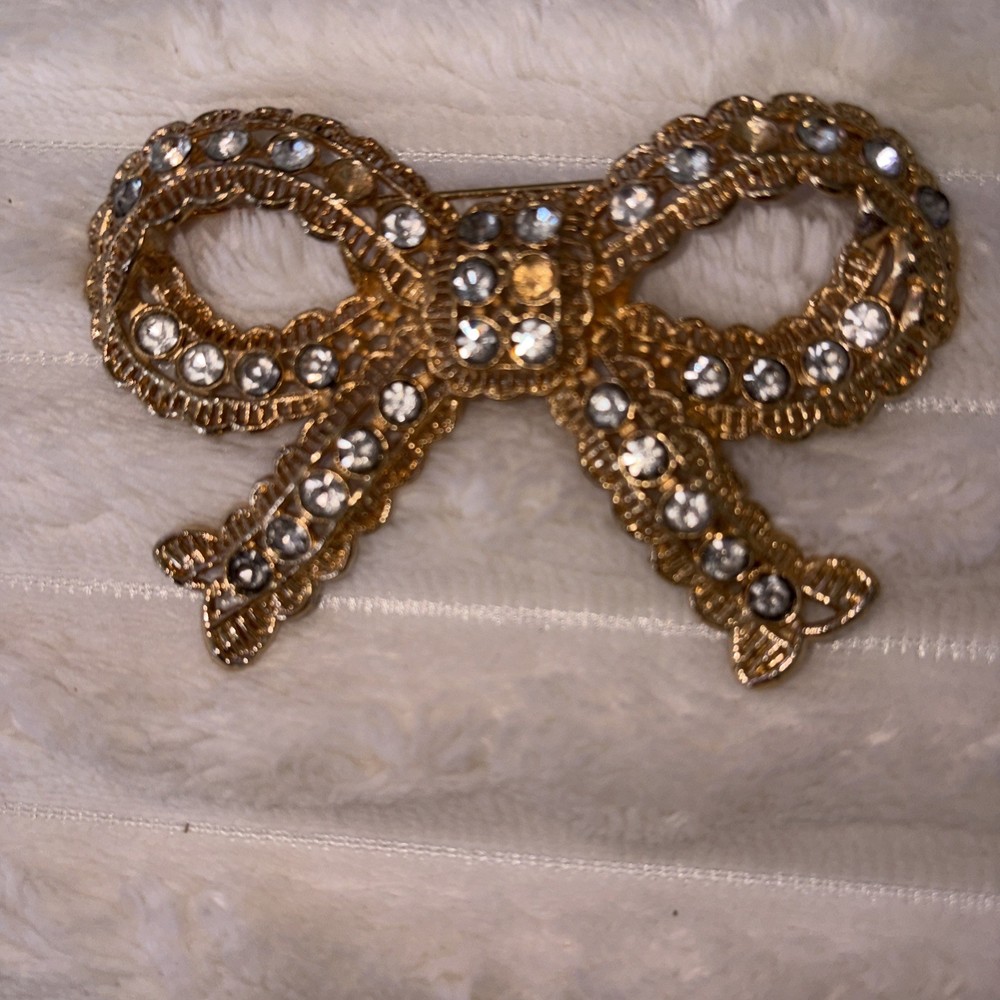 Rhinestone Large Bow Brooch 3 1/2 Inches