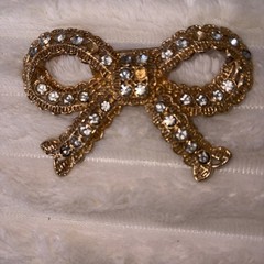 Rhinestone Large Bow Brooch 3 1/2 Inches