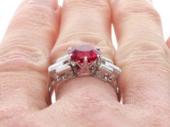 Art Deco 2.05Ct Pink Tourmaline and 0.55Ct Diamond Platinum Ring Circa 1925