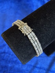Vintage Sterling Silver Triple Strand Diamond Tennis Bracelet Size 6.75 Nice One