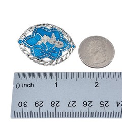 Vintage Sterling Silver 925 Blue Niello Siam Filigree Brooch