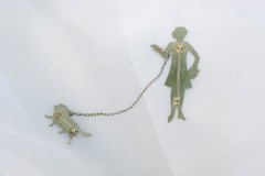 RARE ART DECO 1920s Vintage Silver Metal Flapper Walking DOG Double Brooch PIN