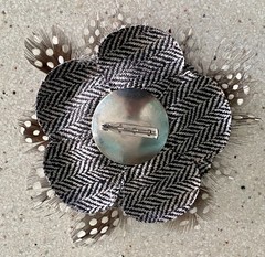 Vintage Real Guinea Bird Feather Brooch Plume Statement Beaded Black White