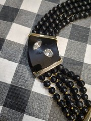 Les Bernard Statement Choker Black Beads Gold Accents With Rhinestone