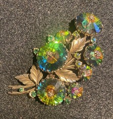 Vintage Brooch Featuring a Bouquet of Iridescent Rhinestone Flowers