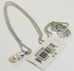 Christian Dior Small Crystal Rhinestone Pearl Pendant Chain Necklace NWT