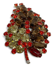 Verified Juliana Topaz Orange yellow coffin Hexagon Rhinestones Leaf brooch