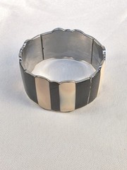 Vintage Cream And Black Metal Bracelet Wide Bangle Y2k Scalloped Edge Evening
