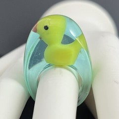 Lucite Dome Ring Rubber Ducky Yellow Blue Size 8 Retro Chunky Cased Resin