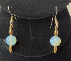 Opalite Gold Bead Bracelet Necklace 19” Earrings 2” Vintage
