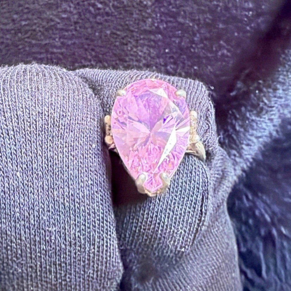 Vtg Sterling Silver Ring .925 Sz 7 Large Pear Pink Stone Cocktail Statement