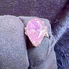 Vtg Sterling Silver Ring .925 Sz 7 Large Pear Pink Stone Cocktail Statement