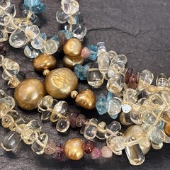 14k Yellow Gold Clasp 5-Strand Quartz Assorted Gemstones Necklace Vintage 18”