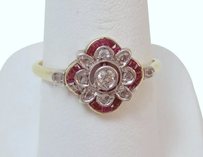 0.80CT Round Cut CZ & Pink Estate Edwardian Art Deco Women’s Floral Inspire Ring