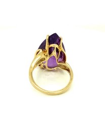 Vintage Late Mid-Century Modern Amethyst 14K Yellow Gold Sz 8 Cocktail Ring
