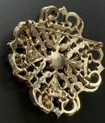 Vtg Champagne Pearl Green Rhinestones Enamel Gold Brooch Art Deco Nouveau Style!