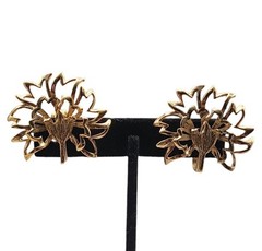 Napier Sterling Clip On Earrings 1940s Gold Wash 925 Silver Large Leaves 925