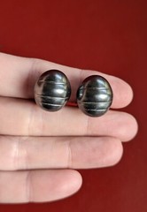 Vintage Gun Metal Grey Black Dome Cushion Button Larva Quilted Clip Earrings
