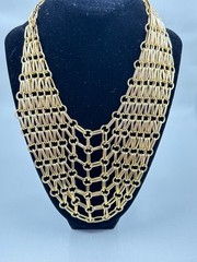 Vintage 1950s Gold Tone Chain Maille Statement Bib Necklace