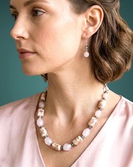 Retro Baby Pink Glass Lampwork Beads Casual Everyday Necklace Earrings Jewelry