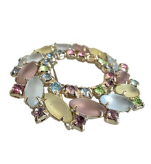 Vintage Silver Tone Unsigned Juliana DeLizza Pastel Glass & Rhinestone Brooch
