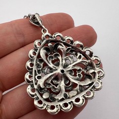 Vintage German 835 Silver Filigree Pendant with Chain Antique Jewelry 21.2g