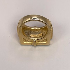 POLCINI Ring Vintage Enamel Heart Cocktail Costume Brushed Metal Gold Tone