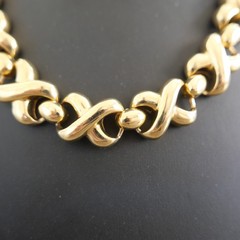 Vintage Signed Les Bernard Inc Gold tone Chain Chunky Choker Statement Necklace