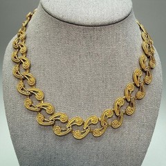 Etruscan Revival Vintage Gold Tone Choker Necklace 17″ Filigree Swirls Statement