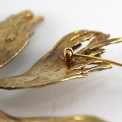 Vtg MCM Sterling Modernist Flower Brooch Mabe Pearl Gold Vermeil 5″ 71g Signed