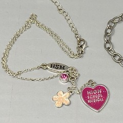 Disney High School Musical Charm Bracelet Necklace Set Silver Tone Heart Flower