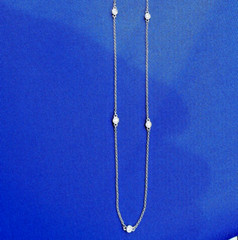 EARTH MINED DIAMOND Station Deco Necklace SOLID 14K WHITE GOLD Chain 24″ inch