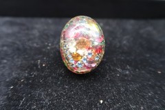 Vtg Domed Confetti Gold Tone Acrylic Resin Artist Made Adjustible Ring Fireworks