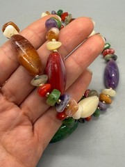 Vintage Beaded Nuggets Multicolor Agate Quartz Necklace
