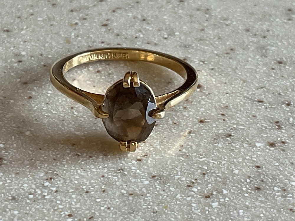 Vintage 18K HGE Gold Ring Smokey Topaz Oval Avon Size 7 Prong Set Solitaire Ring