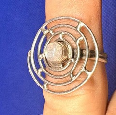 X04 Big Spiral Rainbow Moonstone 1” Crown – 925 Silver Ring Size 5.75 Vintage