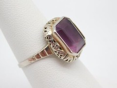 ANTIQUE 14K WHITE & YELLOW GOLD FILIGREE AMETHYST STONE RING SIZE 7