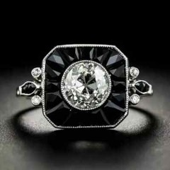 Art Deco Style Lab Created Diamond Fancy Party Wear Ring I14k White Gold Finish