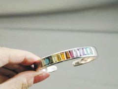 SPECTACULAR Tapered Baguette Rainbow Gemstone Channel Set Hinged Bangle Bracelet