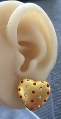 Vintage Signed MMA Gold Plated Heart Crystal Clip Earrings