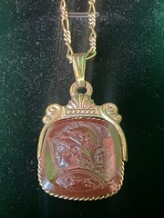 Vintage Carnelian Intaglio Pendant Necklace Monet Gold Roman Cameo