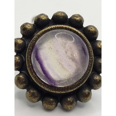 Vintage Signed Graziano Fluorite Clip On Earrings Purple Stone Cabochon Bronze
