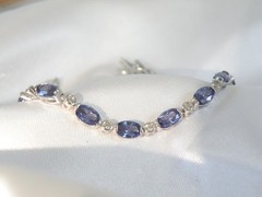 Vintage Sterling Silver 925 Lab Created Tanzanite Station Tennis Bracelet 7″